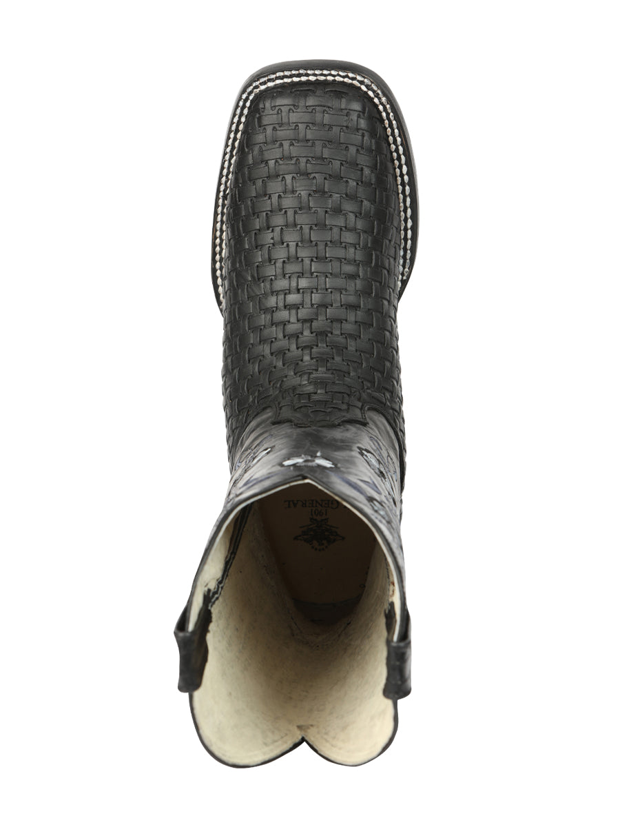 El General Women’s Square Toe Cowboy Boots Petatillo/Woven Pattern - Black 44856