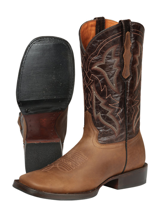 El General Men’s Wide Square Toe Cowboy Boots - Tobacco Brown 44859