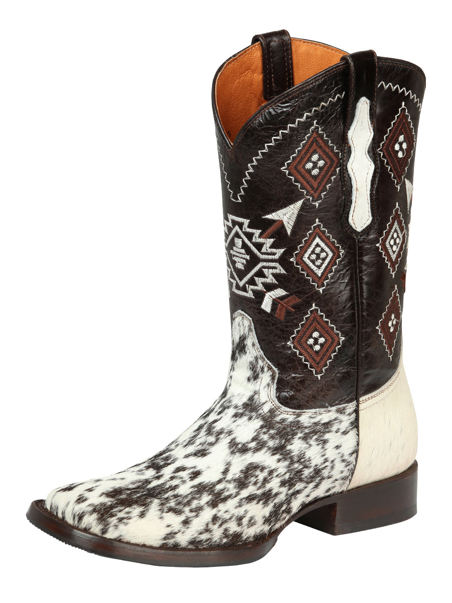 El General Men’s Wide Square Toe Cowboy Boot - Cowhide Leather Brown 44862