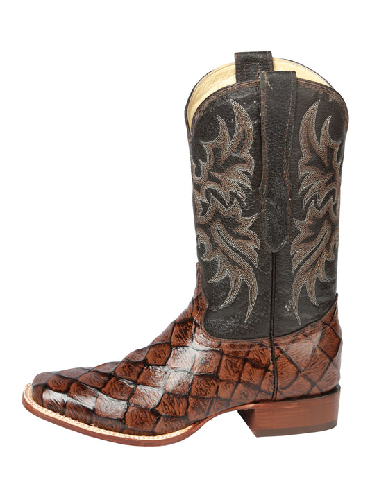 El Señor de los Cielos x El General Men’s Square Toe Cowboy Boot - Pirarucu Monster Fish Print - Brown 44931