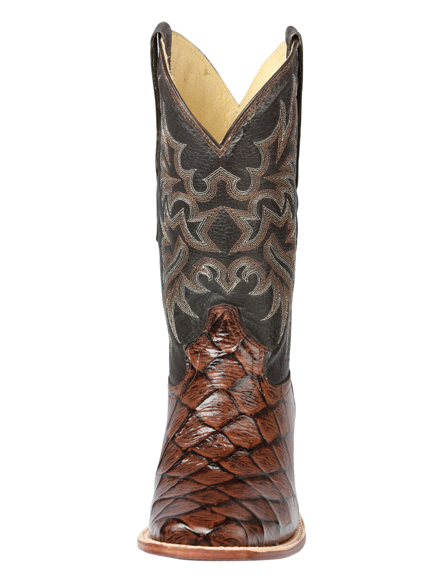 El Señor de los Cielos x El General Men’s Square Toe Cowboy Boot - Pirarucu Monster Fish Print - Brown 44931