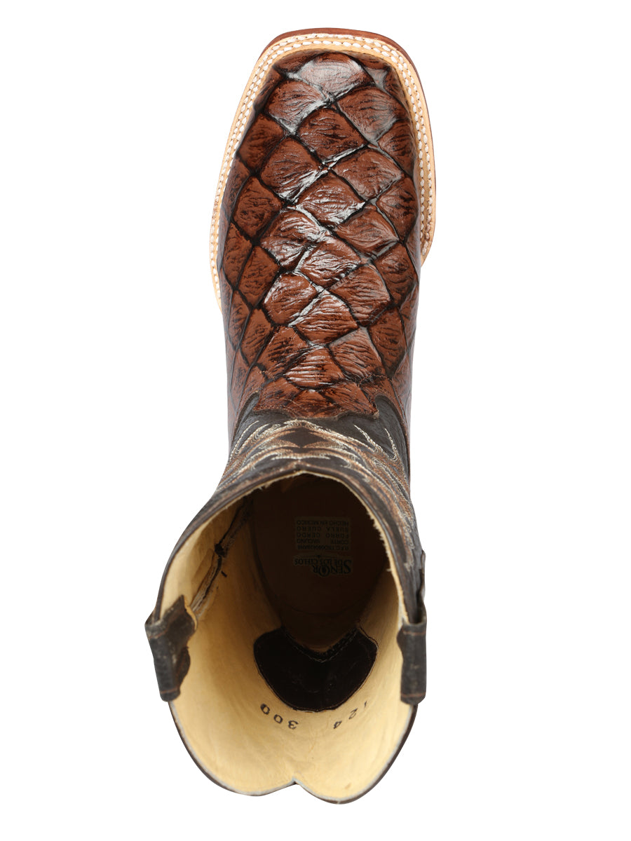 El Señor de los Cielos x El General Men’s Square Toe Cowboy Boot - Pirarucu Monster Fish Print - Brown 44931