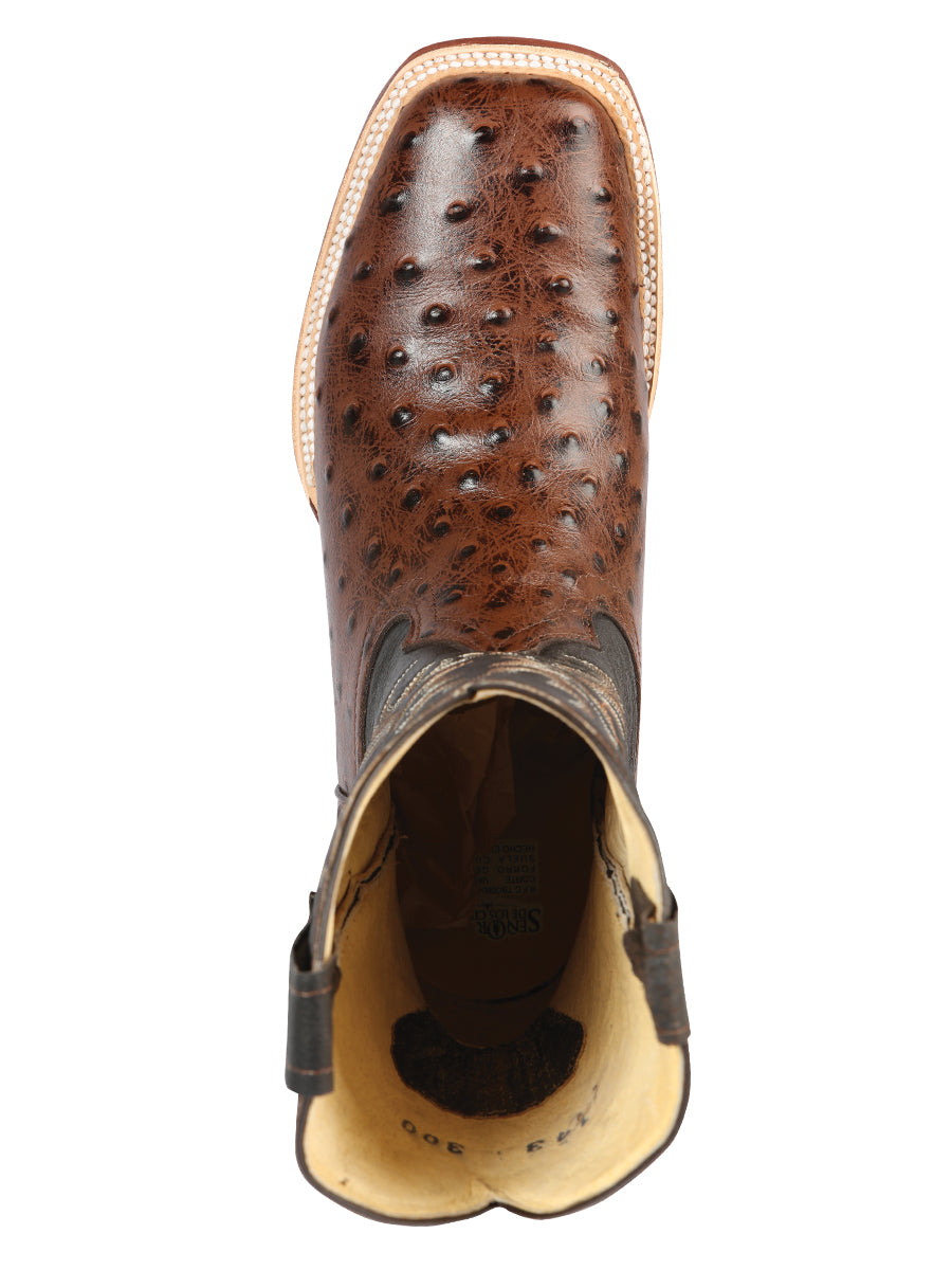 El Señor de los Cielos x El General Men’s Square Toe Cowboy Boot - Ostrich Print - Brown 44934