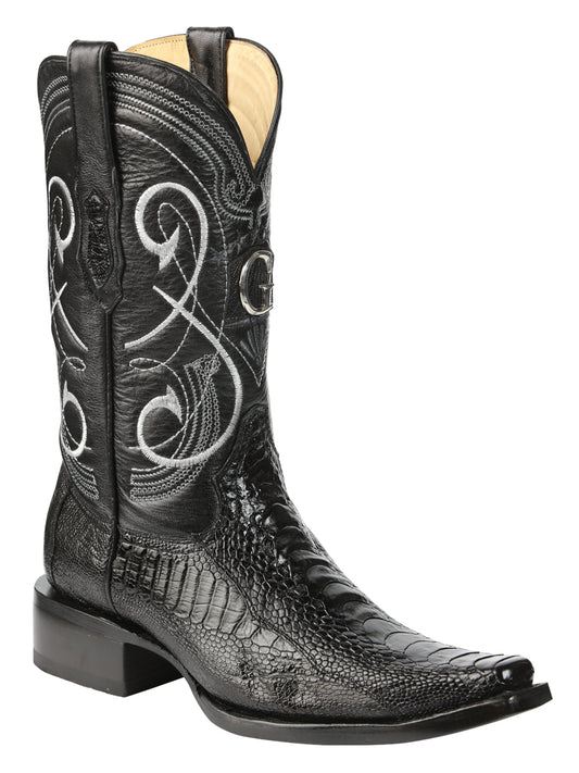 El General Men's Exotic Real Genuine Ostrich Leg Cowboy Boots - Versace Toe - Black 45067
