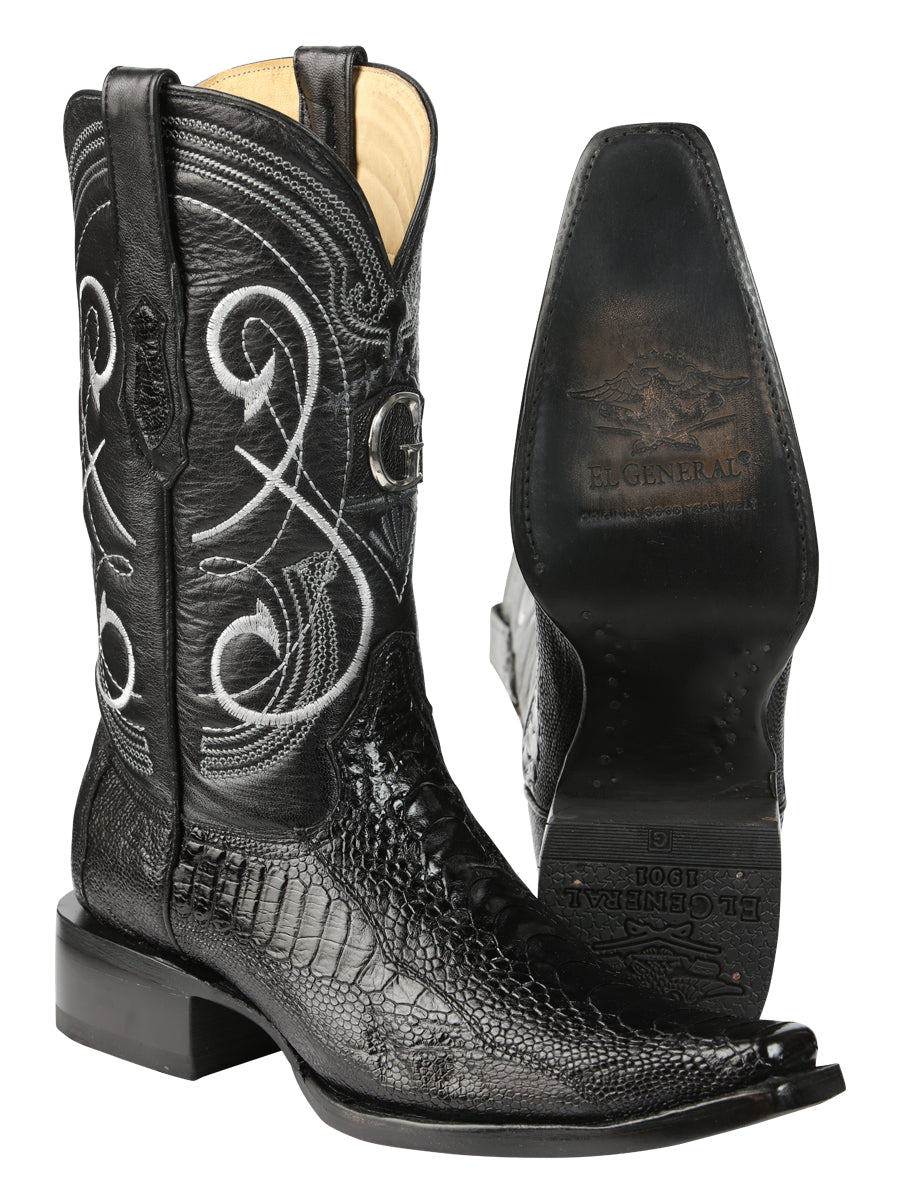 El General Men's Exotic Real Genuine Ostrich Leg Cowboy Boots - Versace Toe - Black 45067