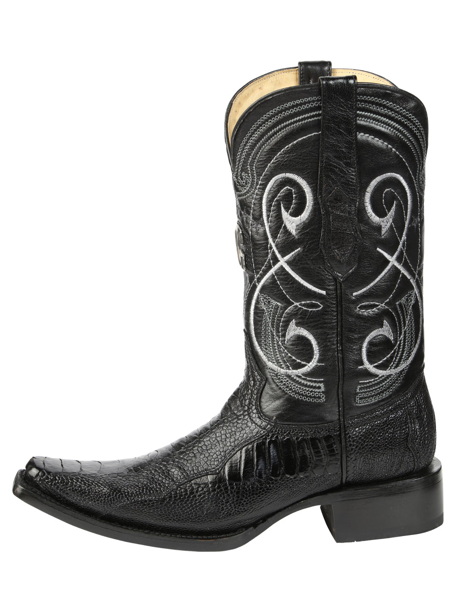 El General Men's Exotic Real Genuine Ostrich Leg Cowboy Boots - Versace Toe - Black 45067