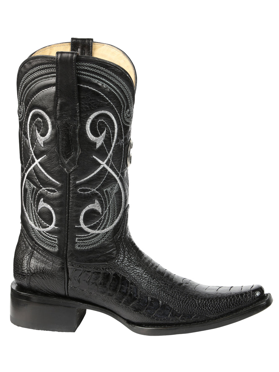 El General Men's Exotic Real Genuine Ostrich Leg Cowboy Boots - Versace Toe - Black 45067