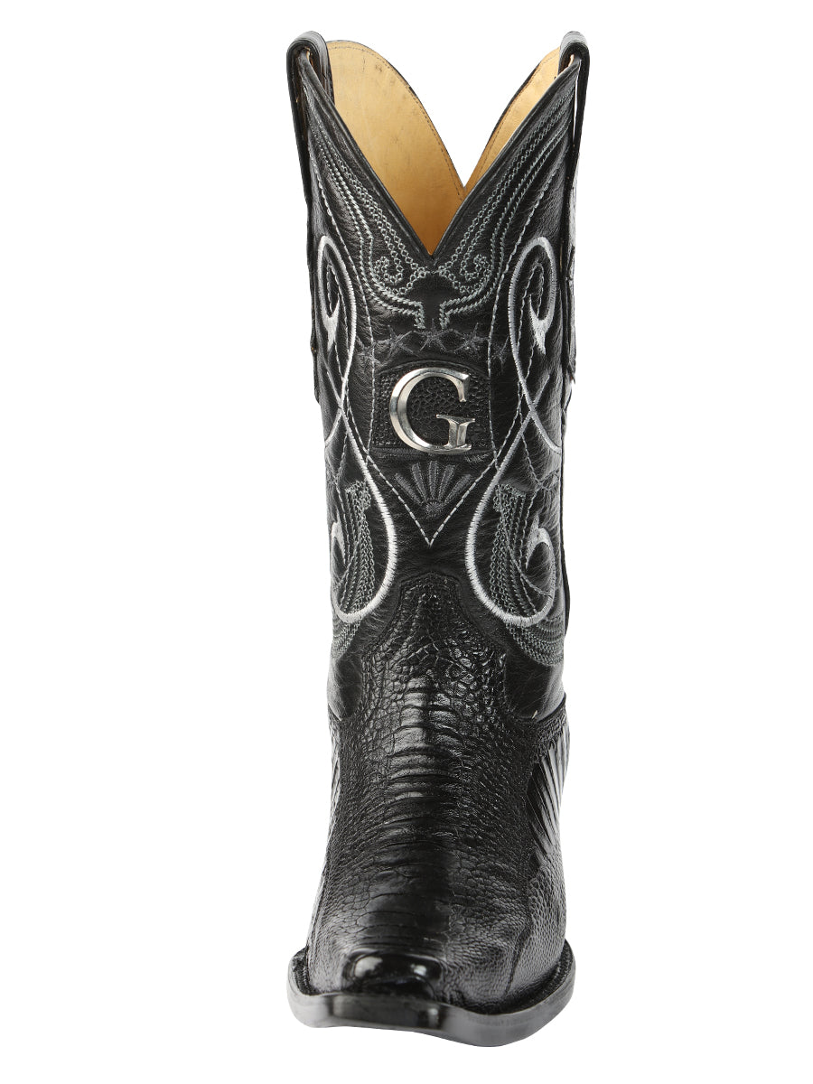El General Men's Exotic Real Genuine Ostrich Leg Cowboy Boots - Versace Toe - Black 45067