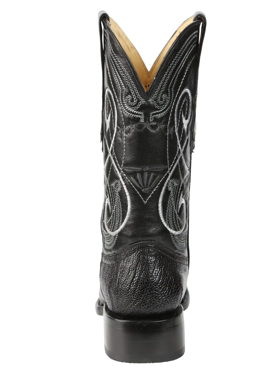 El General Men's Exotic Real Genuine Ostrich Leg Cowboy Boots - Versace Toe - Black 45067