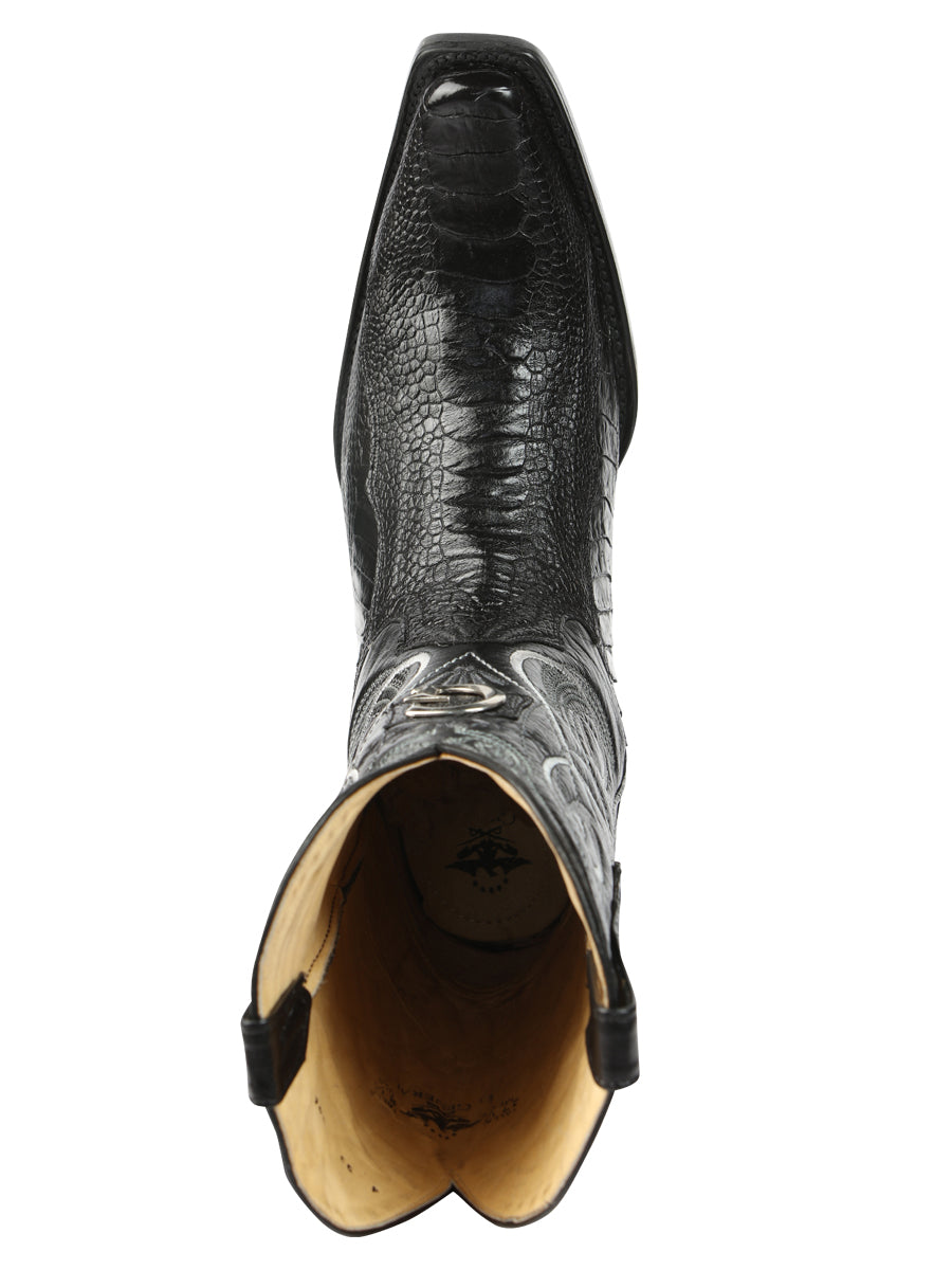 El General Men's Exotic Real Genuine Ostrich Leg Cowboy Boots - Versace Toe - Black 45067