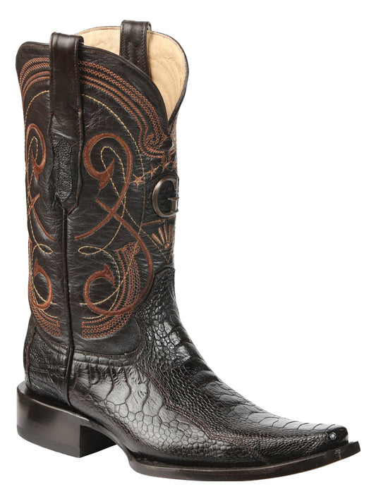 El General Men's Exotic Ostrich Leg Cowboy Boot - Versace Toe - Brown 45068