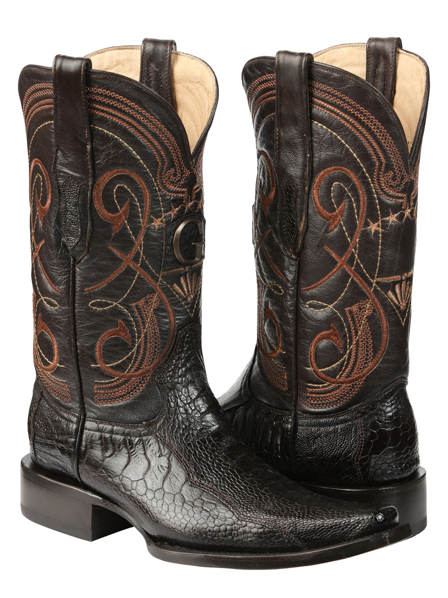 El General Men's Exotic Ostrich Leg Cowboy Boot - Versace Toe - Brown 45068
