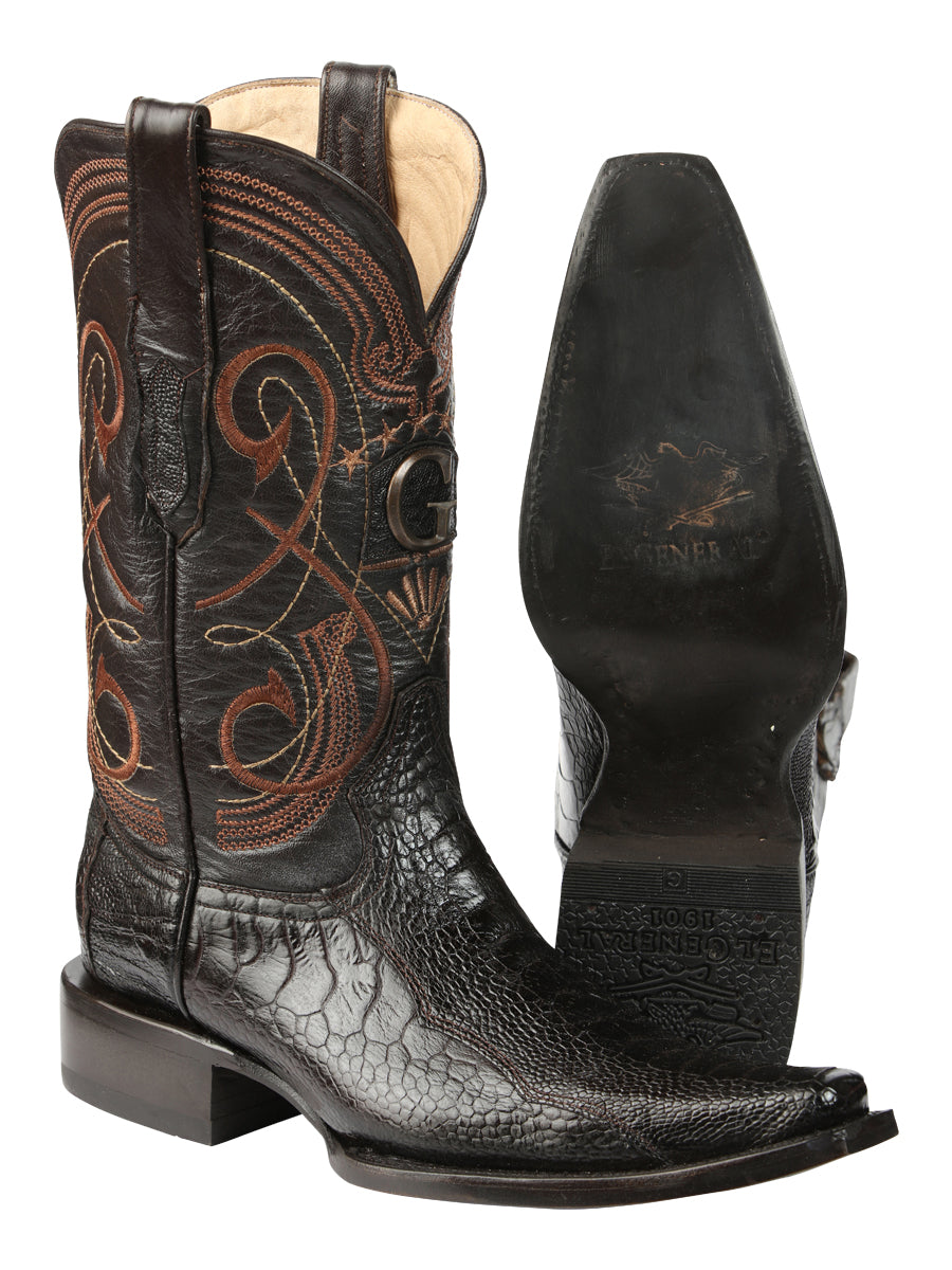 El General Men's Exotic Ostrich Leg Cowboy Boot - Versace Toe - Brown 45068