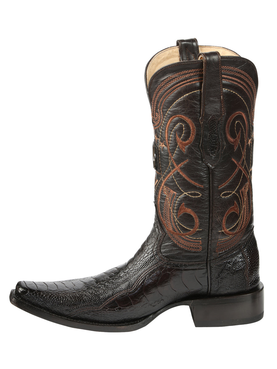 El General Men's Exotic Ostrich Leg Cowboy Boot - Versace Toe - Brown 45068