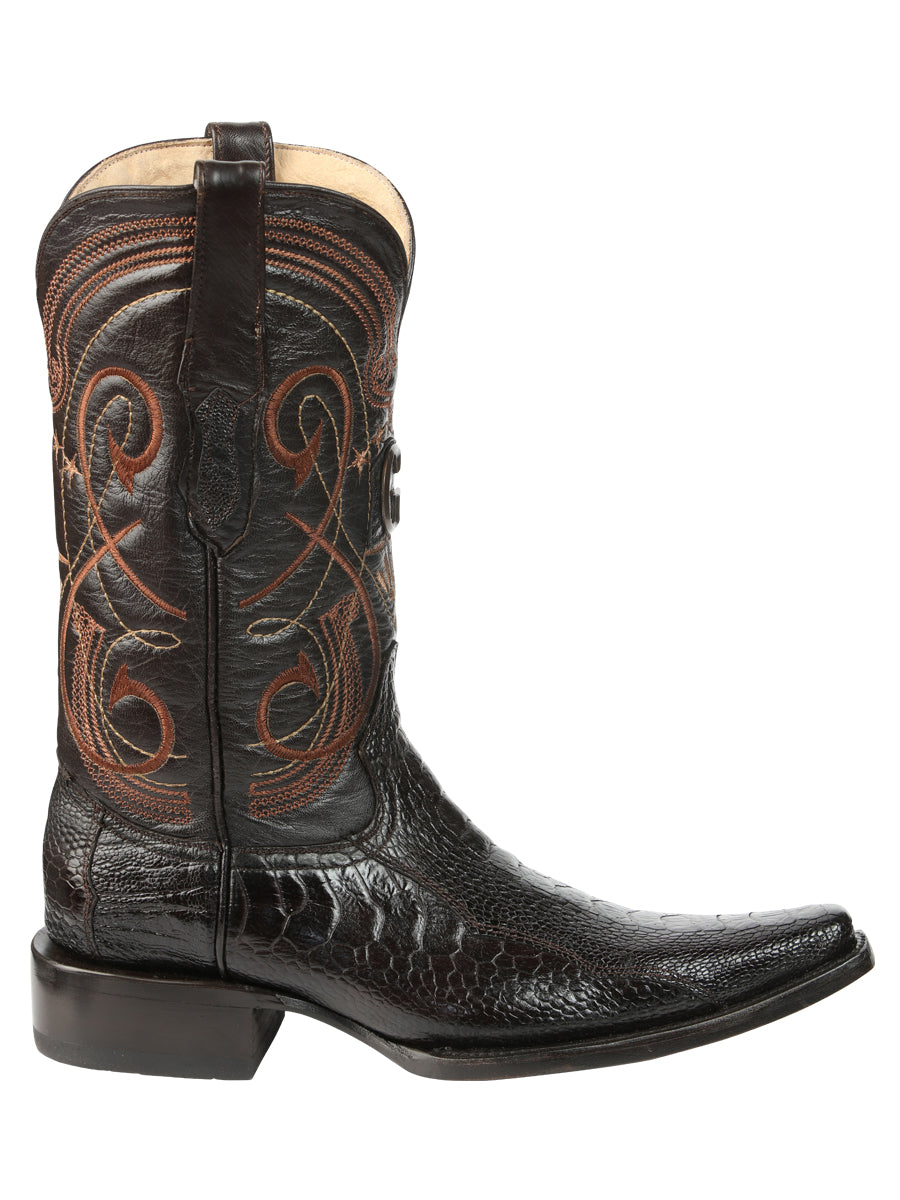 El General Men's Exotic Ostrich Leg Cowboy Boot - Versace Toe - Brown 45068