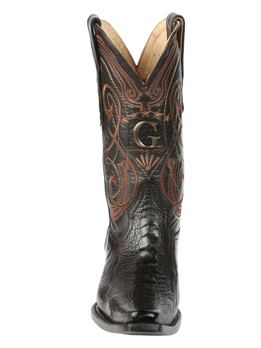 El General Men's Exotic Ostrich Leg Cowboy Boot - Versace Toe - Brown 45068