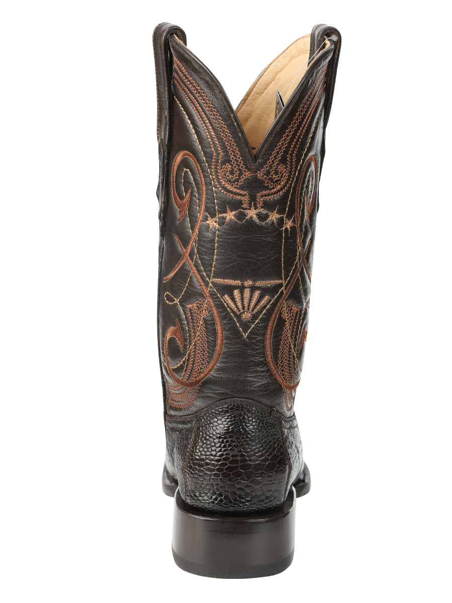 El General Men's Exotic Ostrich Leg Cowboy Boot - Versace Toe - Brown 45068