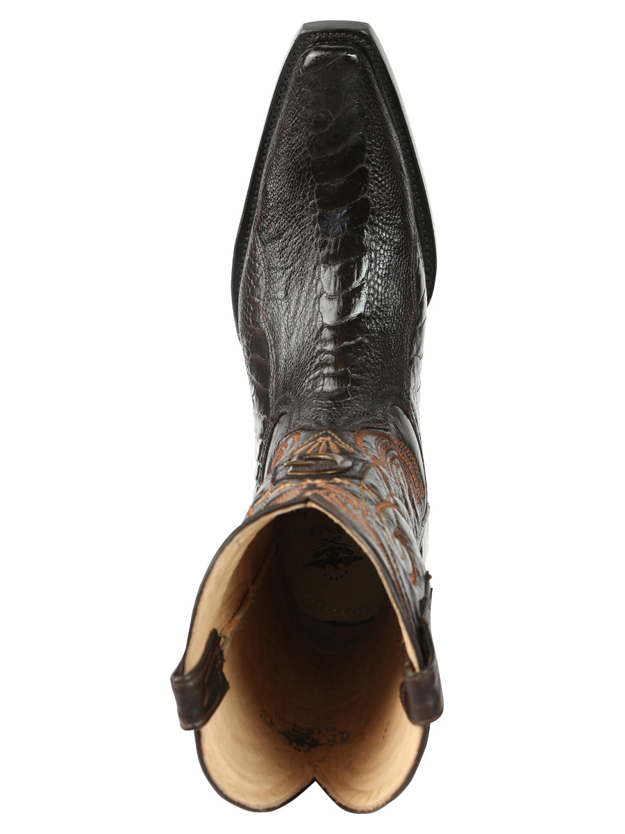 El General Men's Exotic Ostrich Leg Cowboy Boot - Versace Toe - Brown 45068