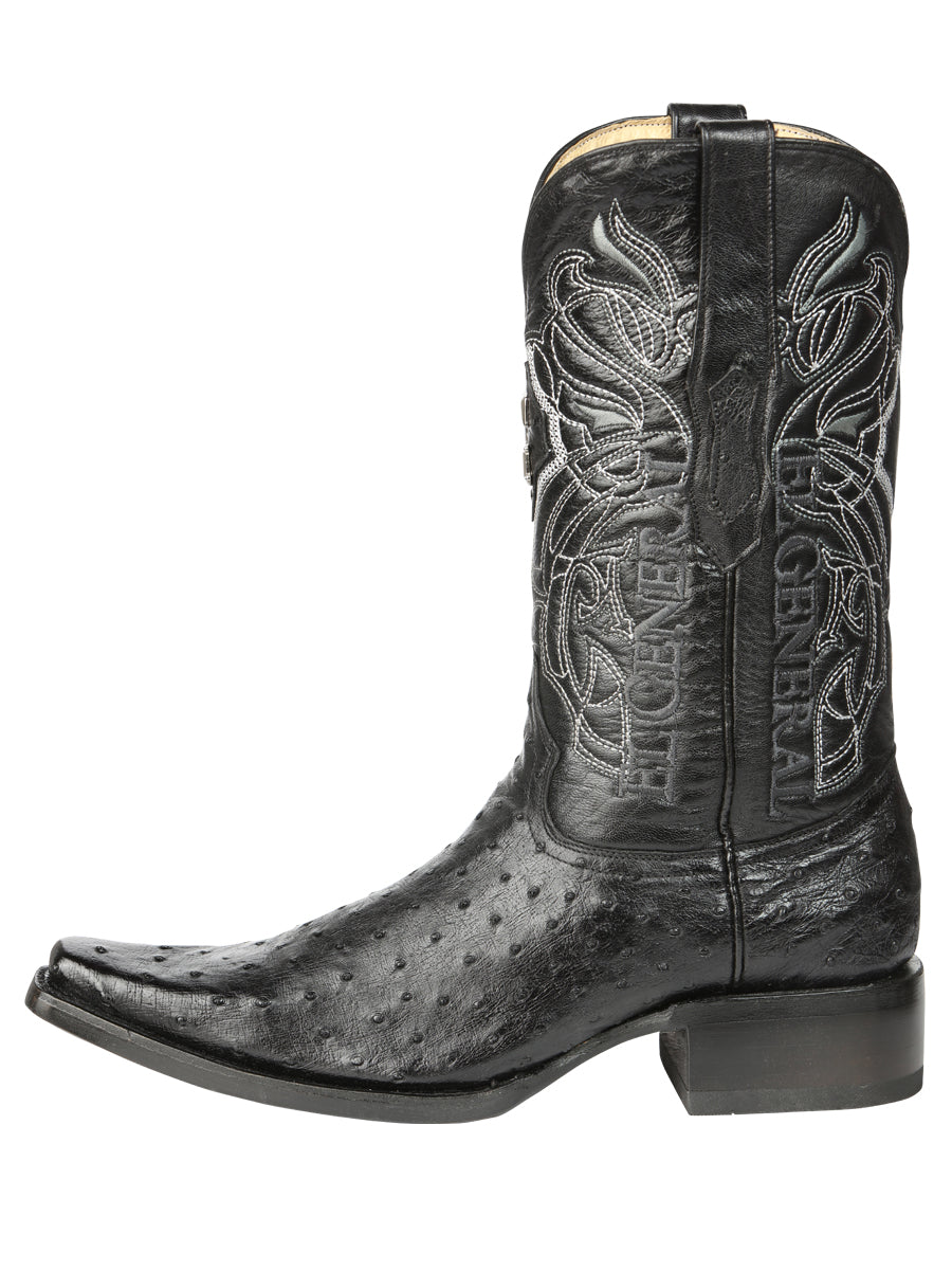 El General Men's Exotic Full Quill Ostrich Cowboy Boot - Versace Toe - Black 45075