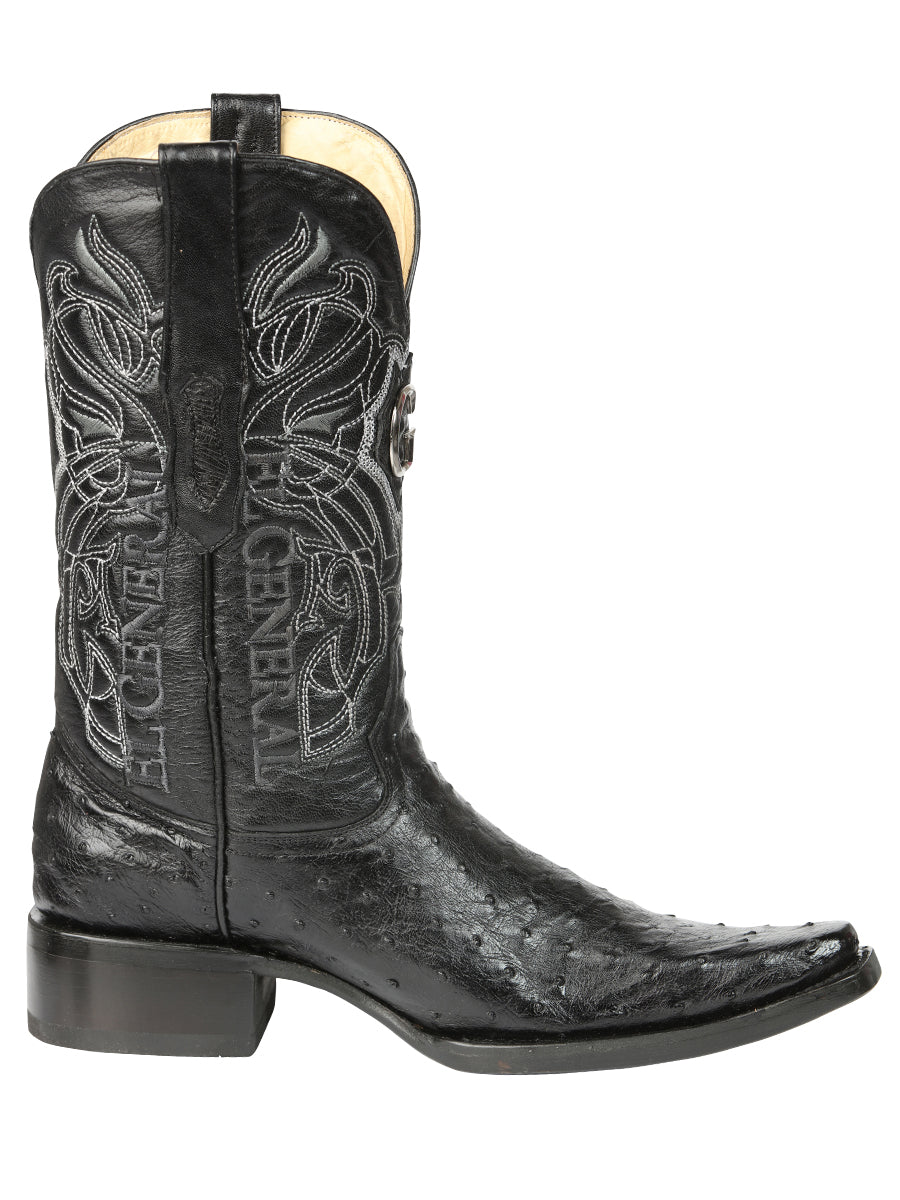 El General Men's Exotic Full Quill Ostrich Cowboy Boot - Versace Toe - Black 45075