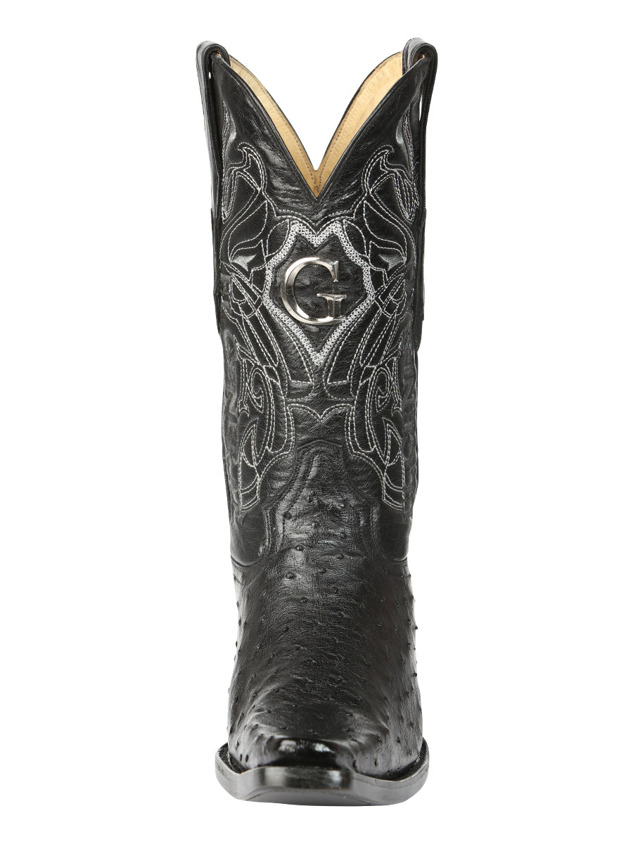 El General Men's Exotic Full Quill Ostrich Cowboy Boot - Versace Toe - Black 45075