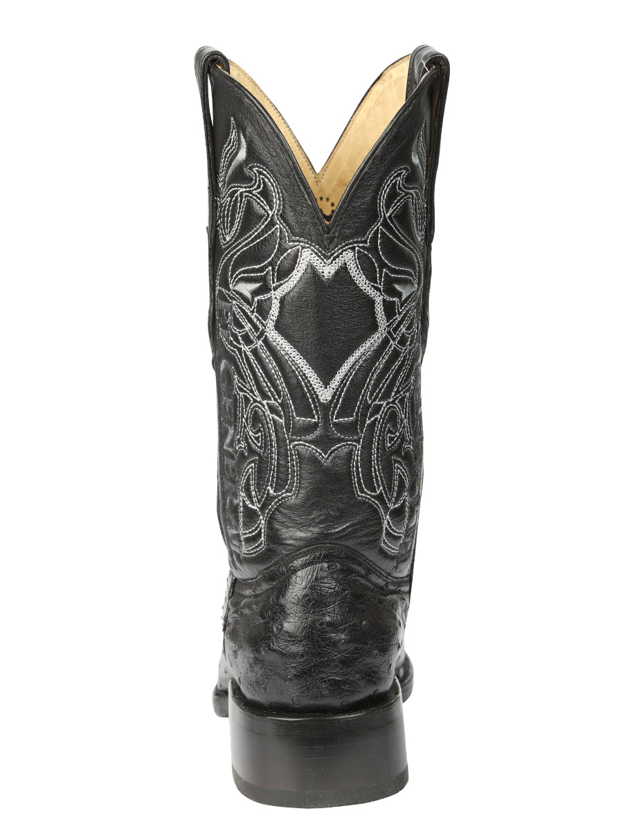 El General Men's Exotic Full Quill Ostrich Cowboy Boot - Versace Toe - Black 45075