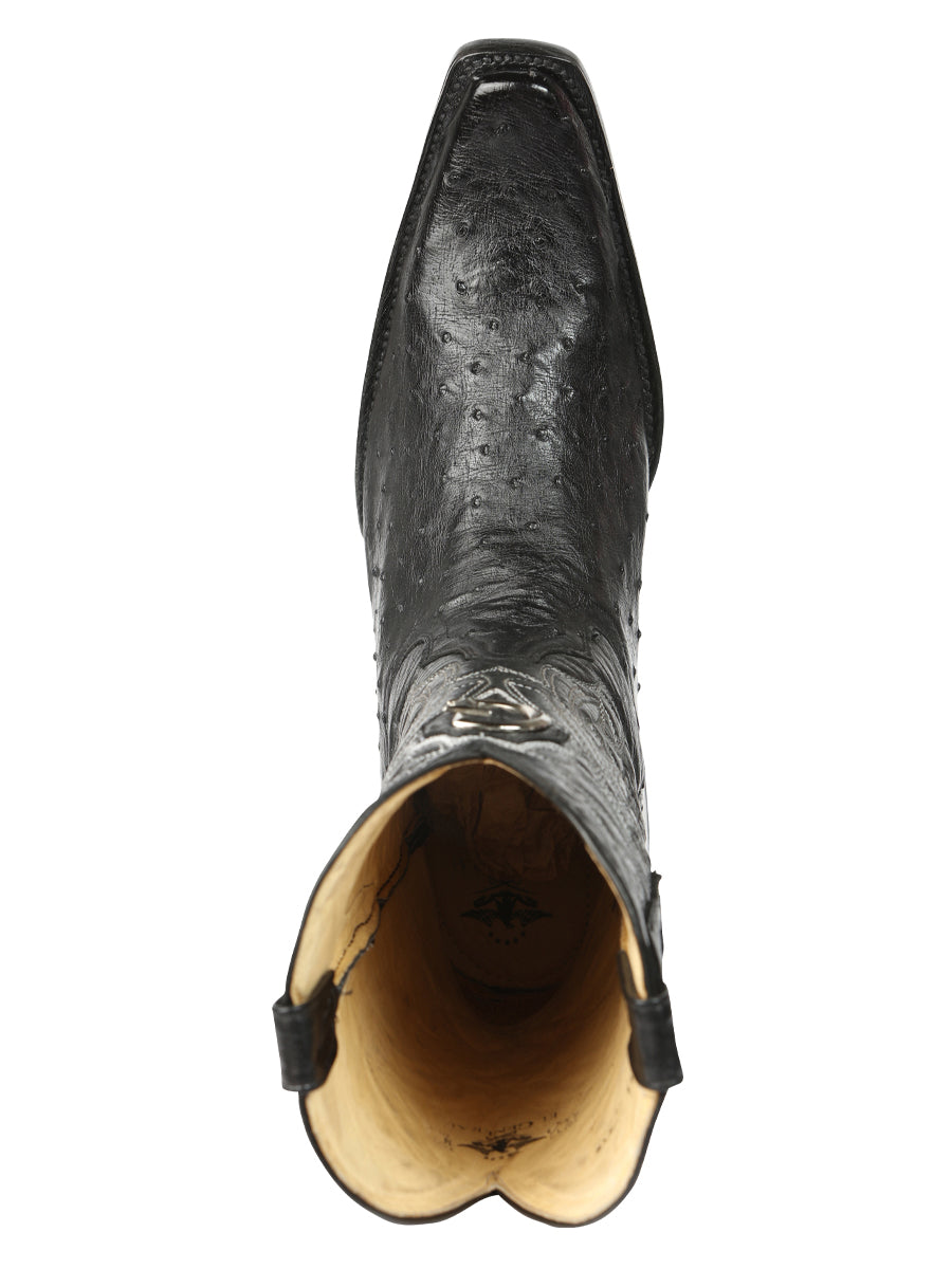 El General Men's Exotic Full Quill Ostrich Cowboy Boot - Versace Toe - Black 45075
