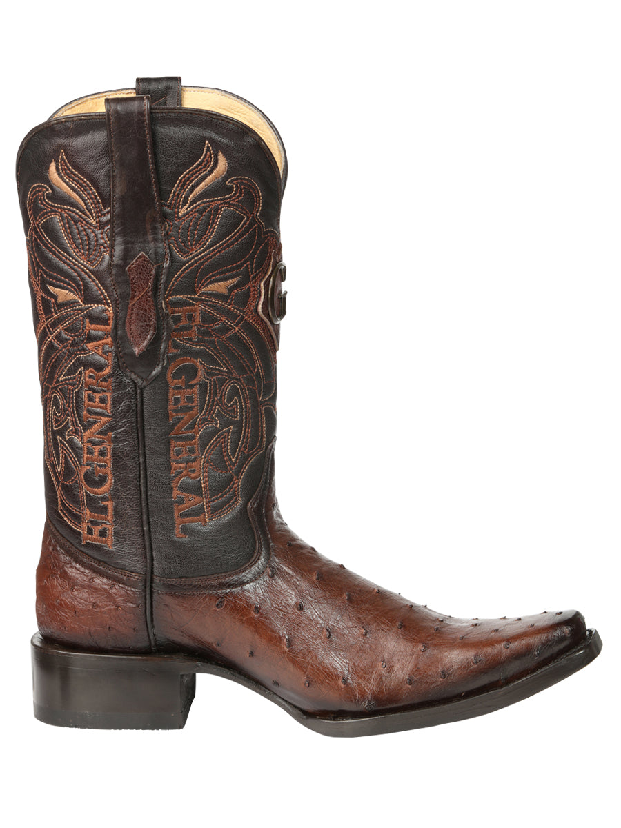 El General Men's Exotic Full Quill Ostrich Cowboy Boot -Versace Toe - Brown 45076