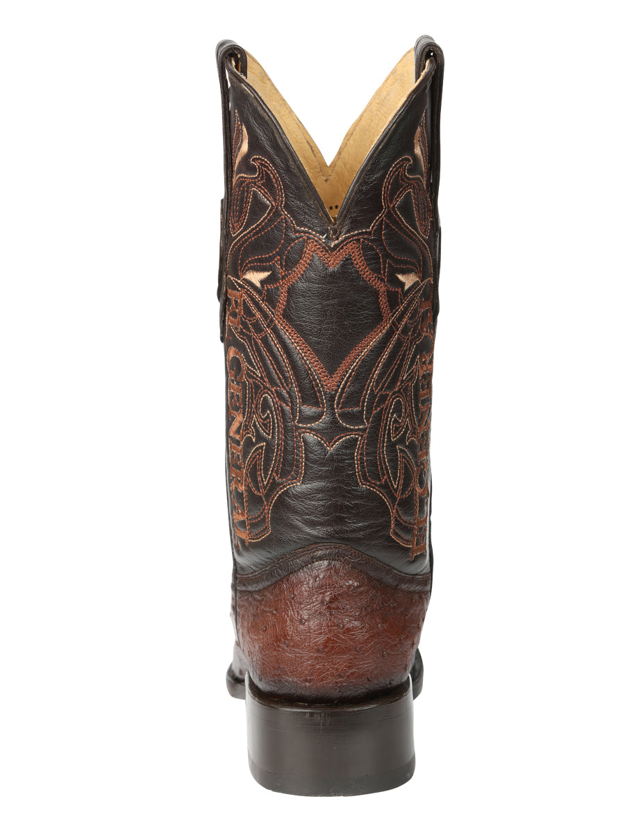 El General Men's Exotic Full Quill Ostrich Cowboy Boot -Versace Toe - Brown 45076