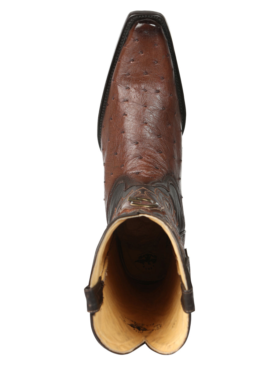 El General Men's Exotic Full Quill Ostrich Cowboy Boot -Versace Toe - Brown 45076