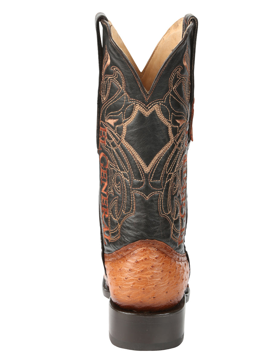 El General Men's Exotic Full Quill Ostrich Cowboy Boot -Versace Toe - Cognac 45077
