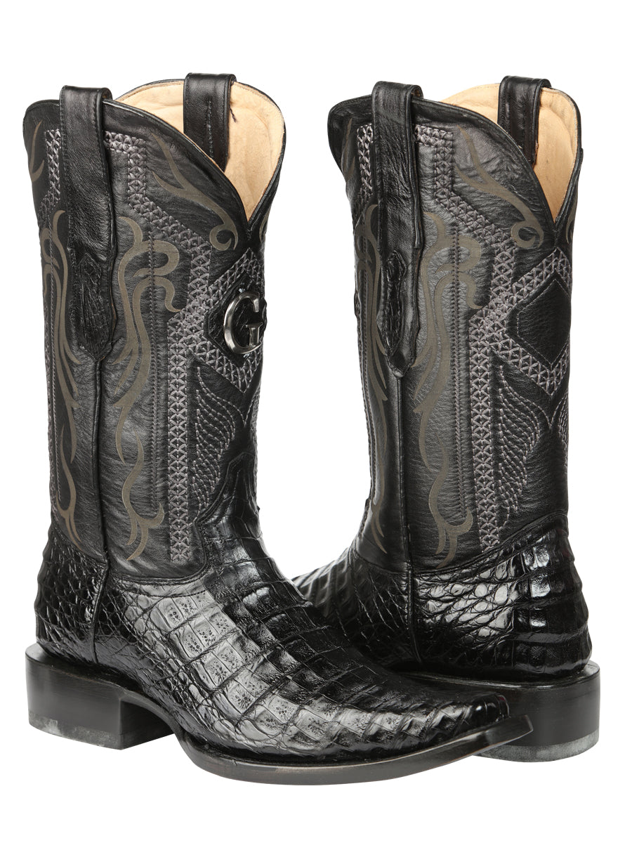 El General Men's Exotic Caiman Belly Cowboy Boot -Versace Toe - Black 45078