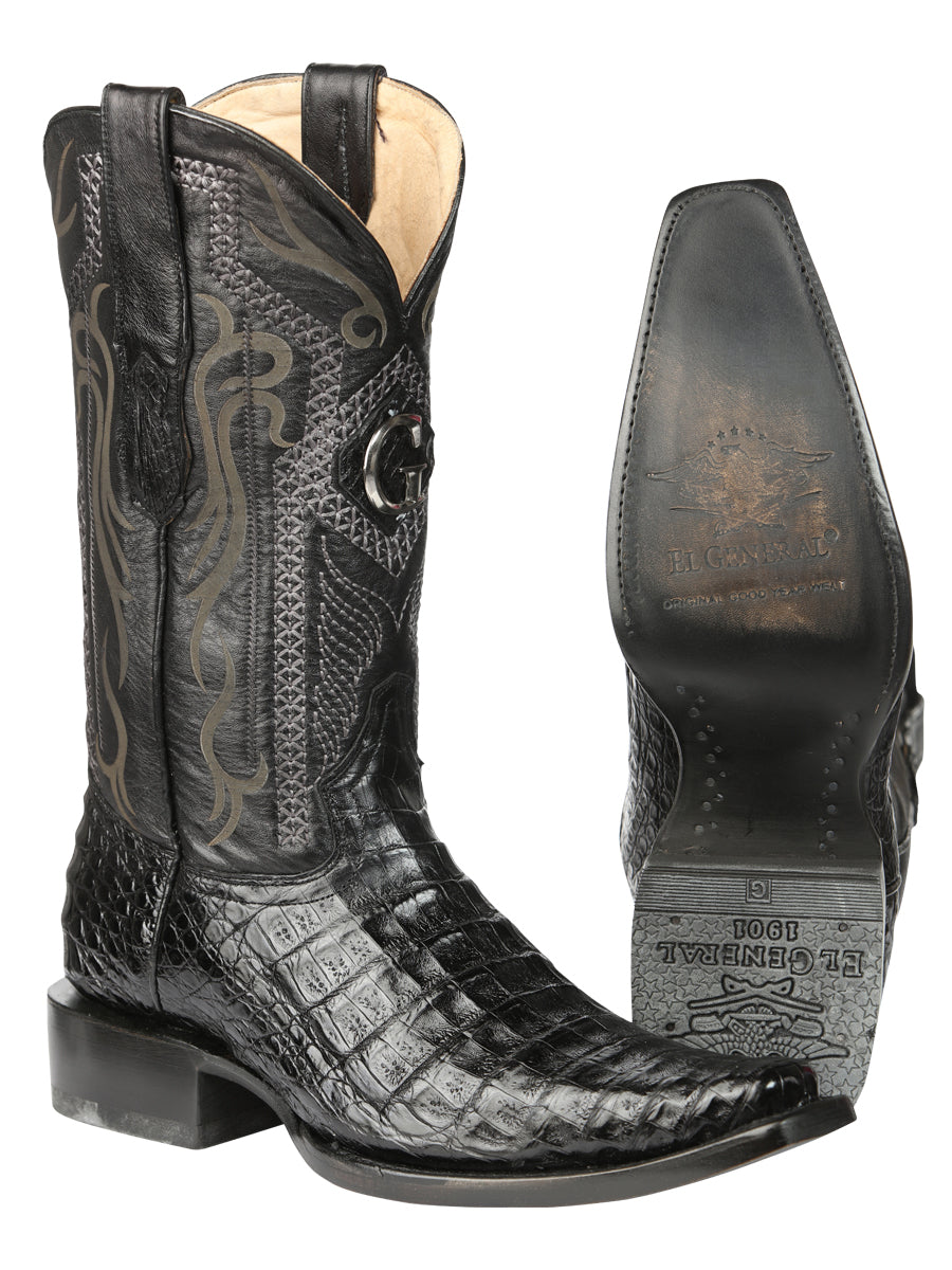 El General Men's Exotic Caiman Belly Cowboy Boot -Versace Toe - Black 45078