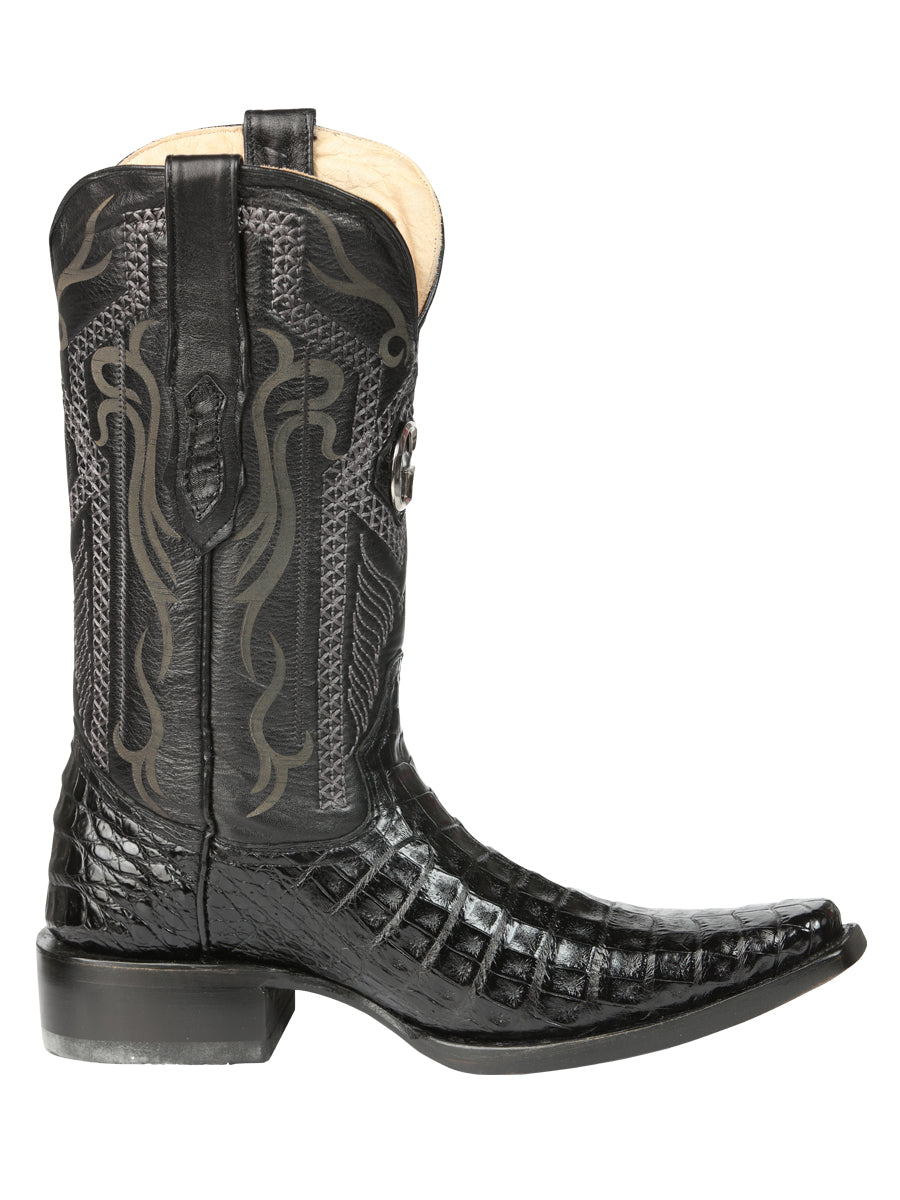 El General Men's Exotic Caiman Belly Cowboy Boot -Versace Toe - Black 45078