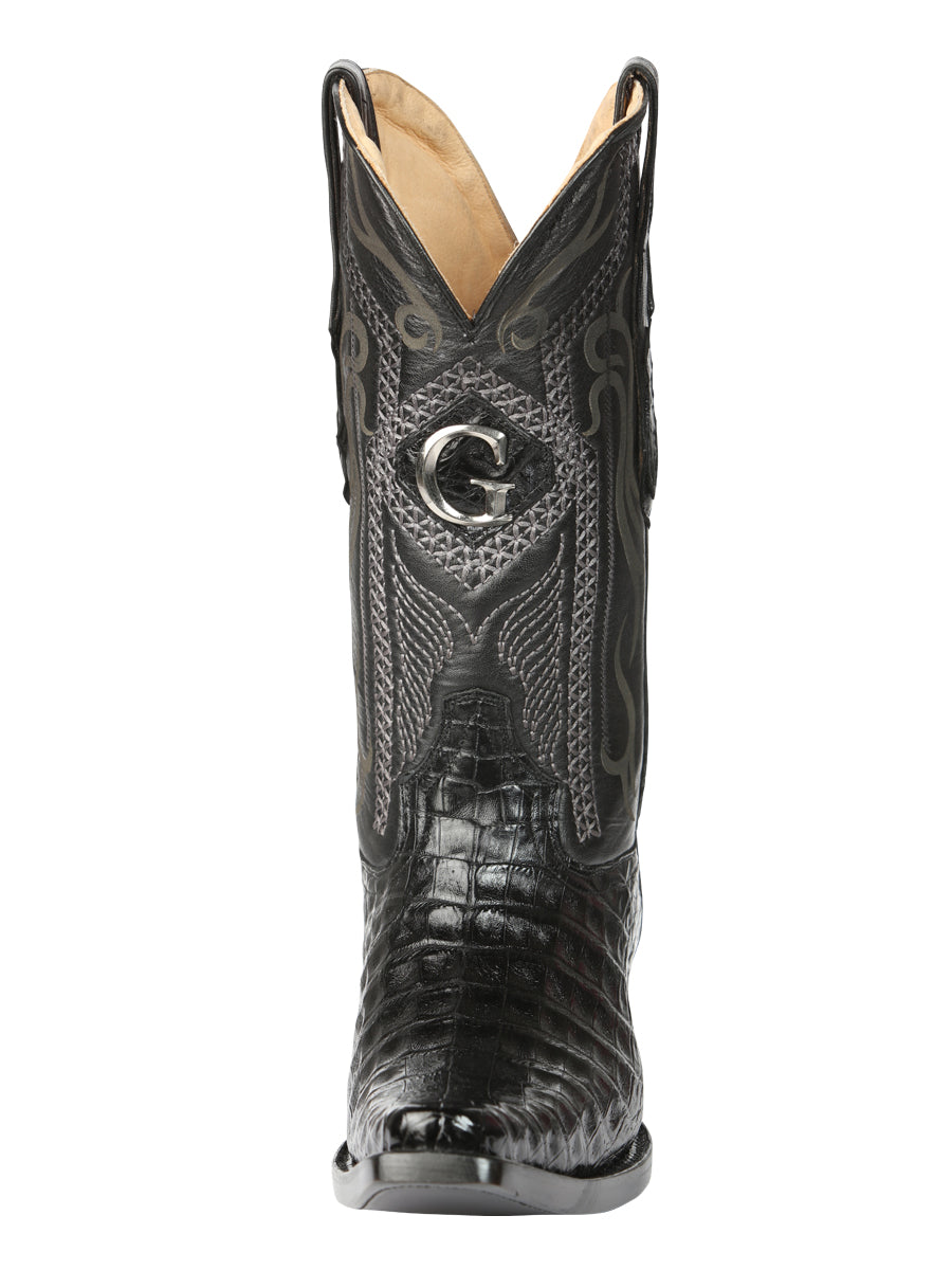El General Men's Exotic Caiman Belly Cowboy Boot -Versace Toe - Black 45078