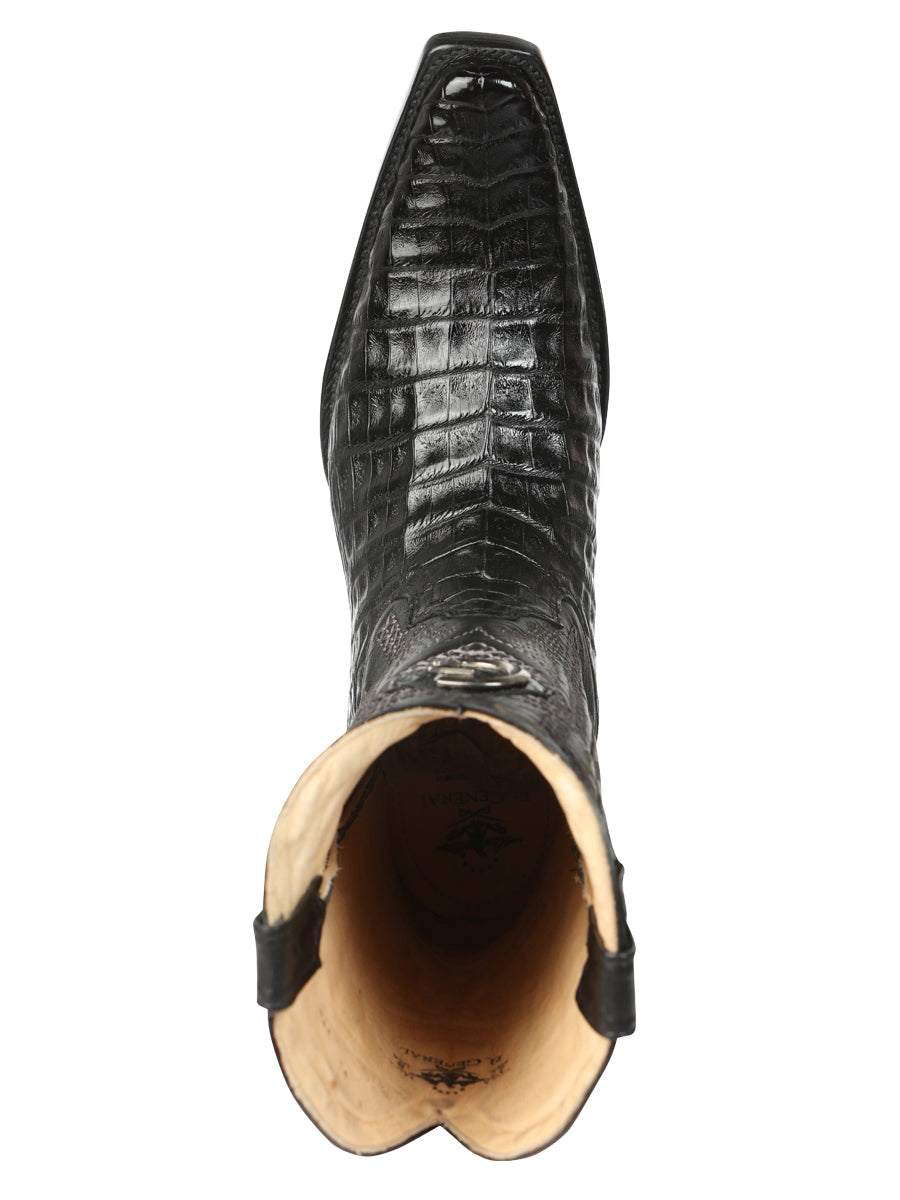 El General Men's Exotic Caiman Belly Cowboy Boot -Versace Toe - Black 45078