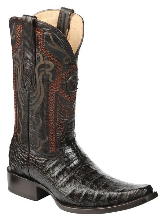 El General Men's Exotic Caiman Belly Cowboy Boot -Versace Toe - Brown 45079
