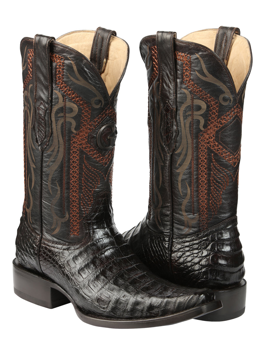 El General Men's Exotic Caiman Belly Cowboy Boot -Versace Toe - Brown 45079