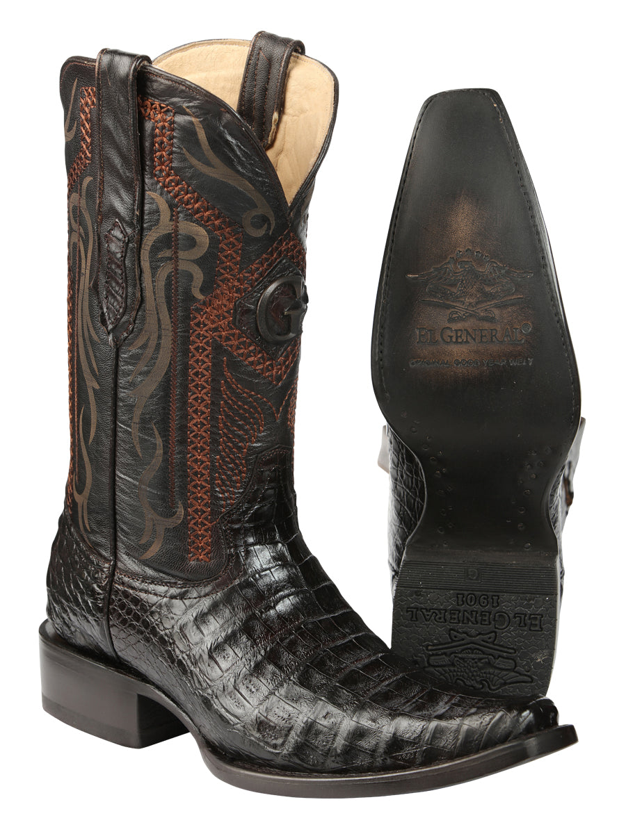 El General Men's Exotic Caiman Belly Cowboy Boot -Versace Toe - Brown 45079