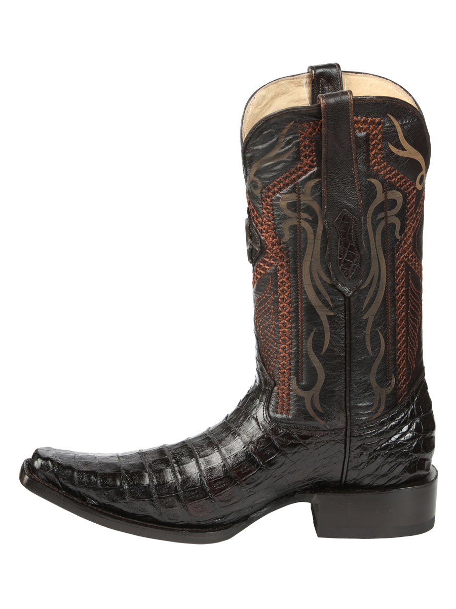 El General Men's Exotic Caiman Belly Cowboy Boot -Versace Toe - Brown 45079