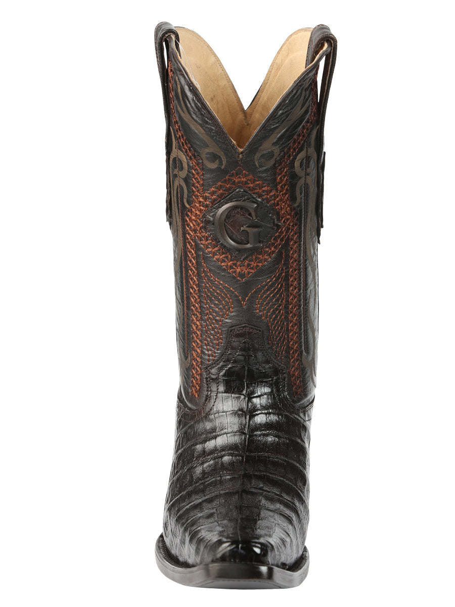 El General Men's Exotic Caiman Belly Cowboy Boot -Versace Toe - Brown 45079
