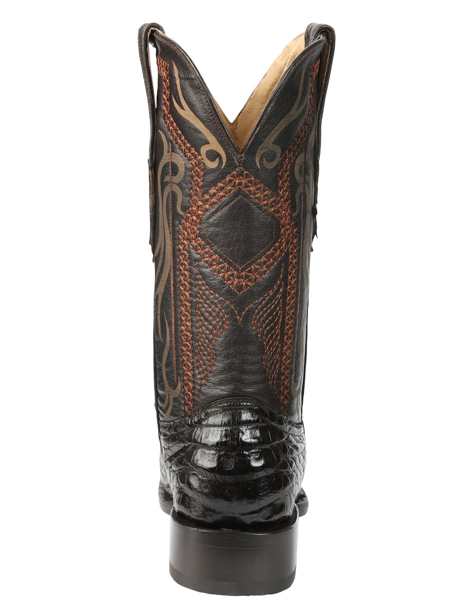 El General Men's Exotic Caiman Belly Cowboy Boot -Versace Toe - Brown 45079