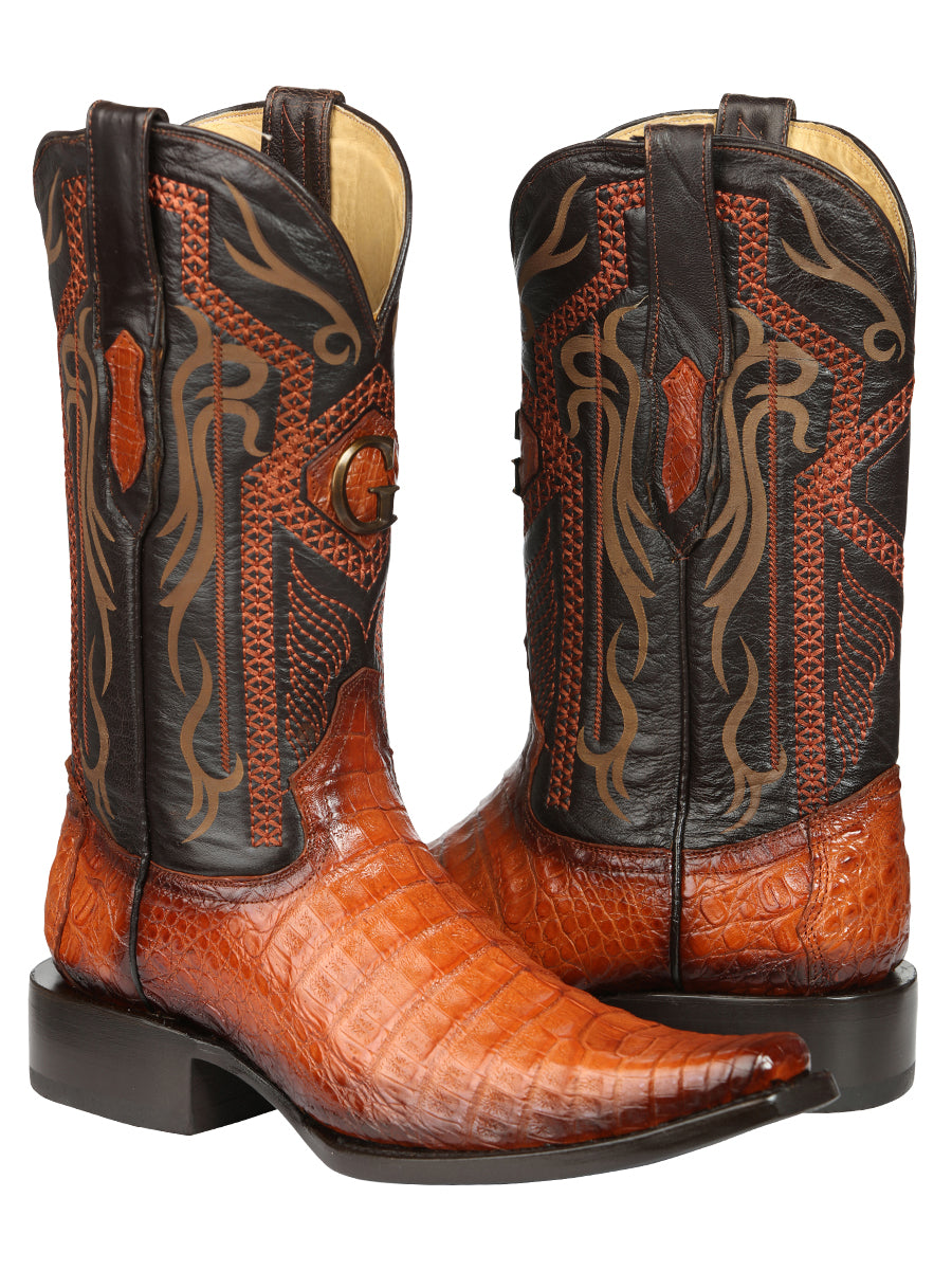 El General Men's Exotic Caiman Belly Cowboy Boot - Versace Toe - Cognac 45080
