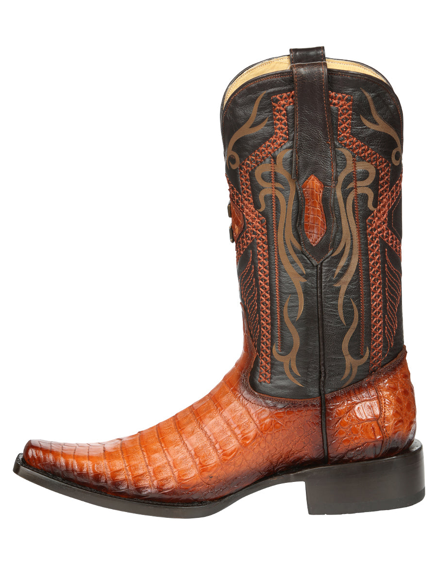 El General Men's Exotic Caiman Belly Cowboy Boot - Versace Toe - Cognac 45080