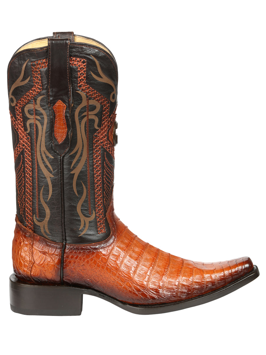 El General Men's Exotic Caiman Belly Cowboy Boot - Versace Toe - Cognac 45080
