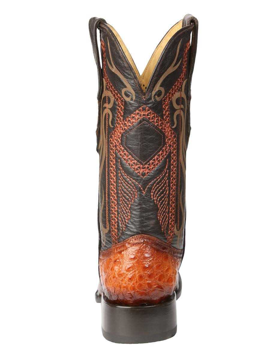 El General Men's Exotic Caiman Belly Cowboy Boot - Versace Toe - Cognac 45080