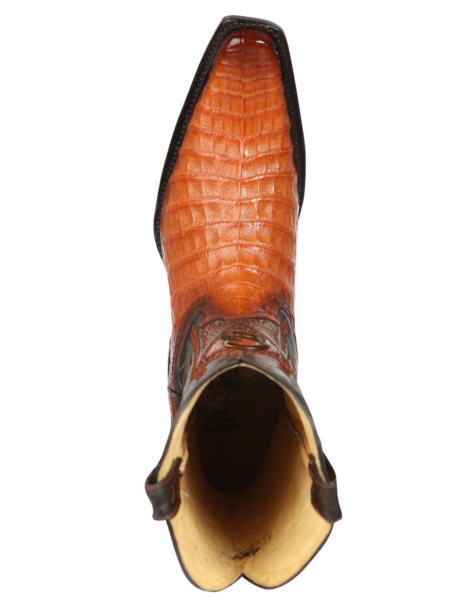 El General Men's Exotic Caiman Belly Cowboy Boot - Versace Toe - Cognac 45080