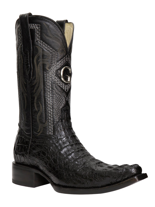 El General Men's Exotic Caiman Hornback Cowboy Boots - Versace Toe - Black 45081