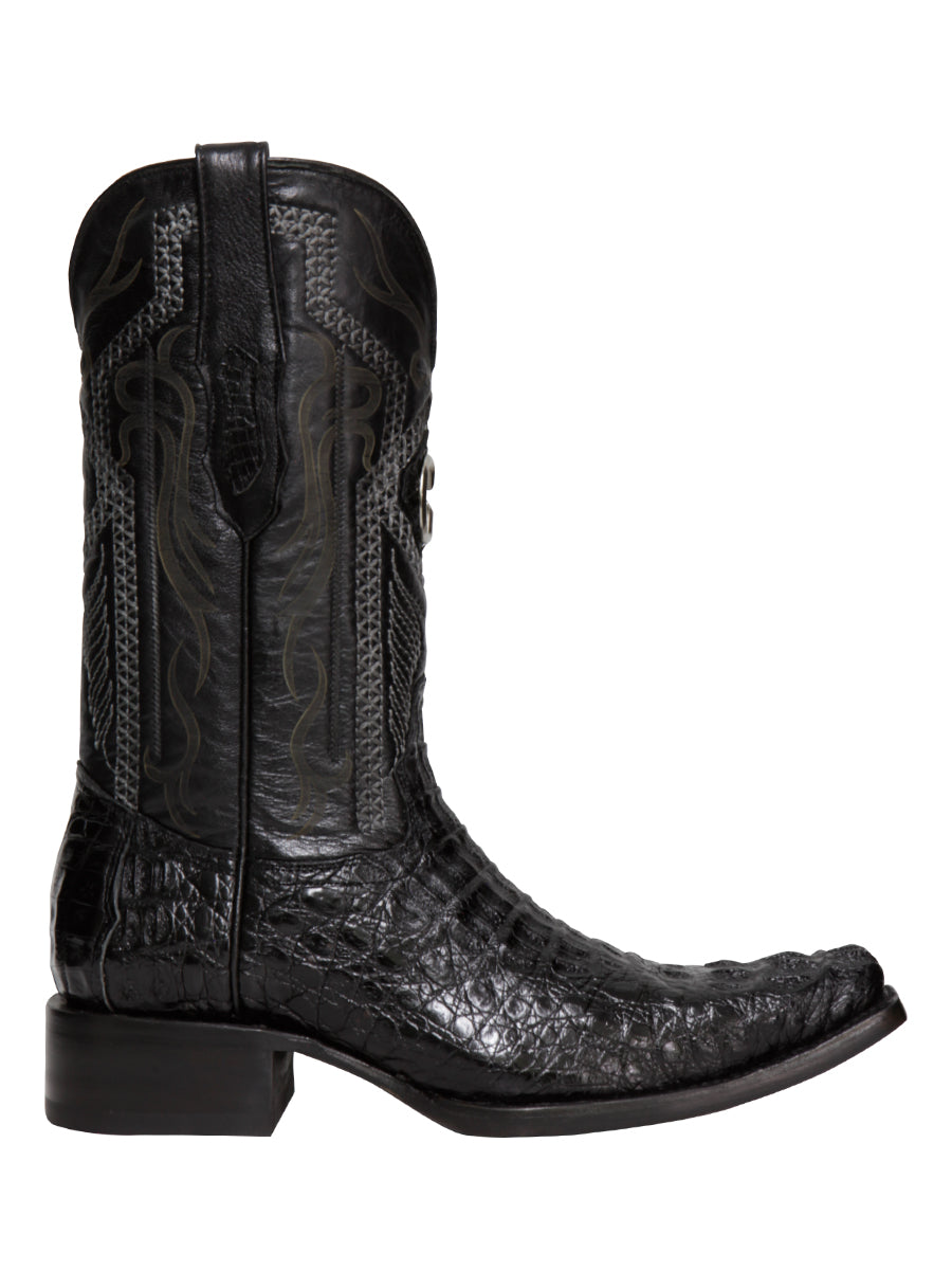 El General Men's Exotic Caiman Hornback Cowboy Boots - Versace Toe - Black 45081