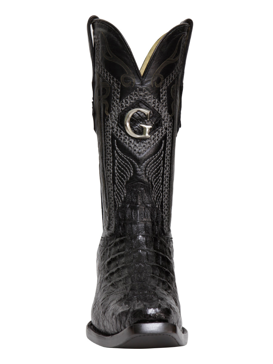El General Men's Exotic Caiman Hornback Cowboy Boots - Versace Toe - Black 45081